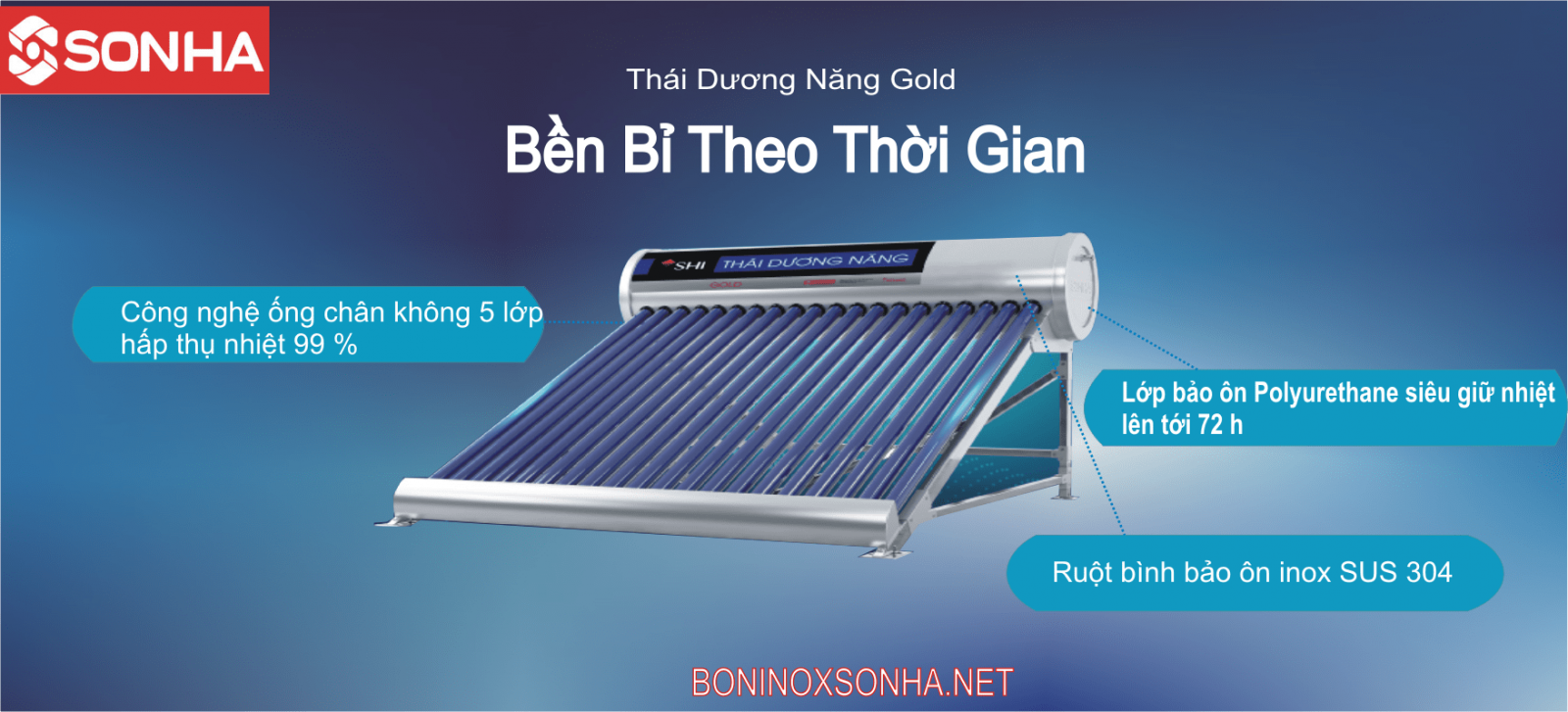 Thái Dương Năng GOLD 58 - 200L Chân Không Sơn Hà