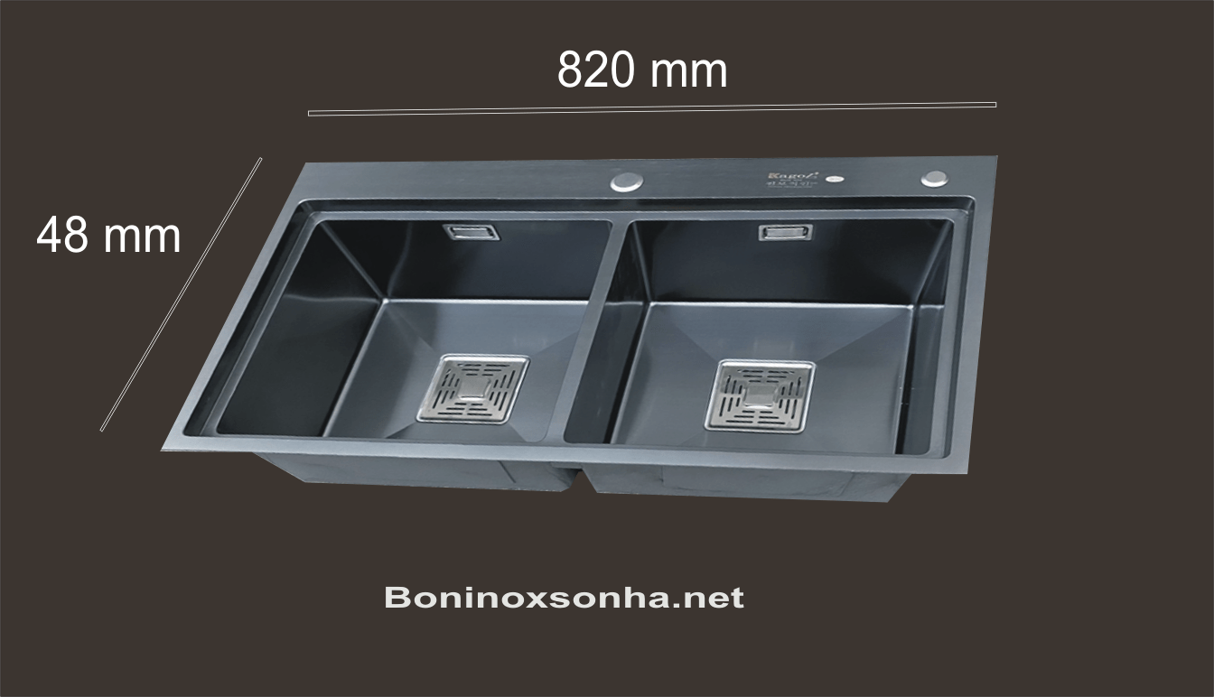 chậu 2 hố c&acirc;n kagol đen k&iacute;ch thước 8248 dạng bậc thang