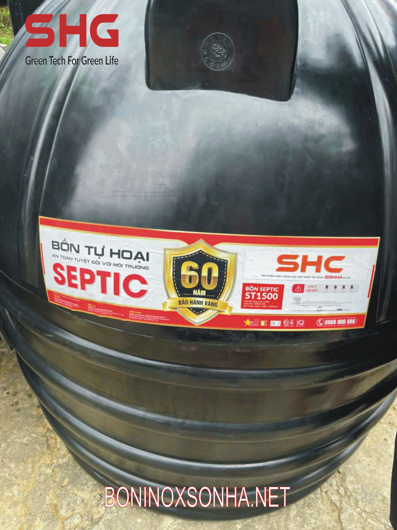 Bảo hành 60 năm bể septic SHG bể 1500 lít