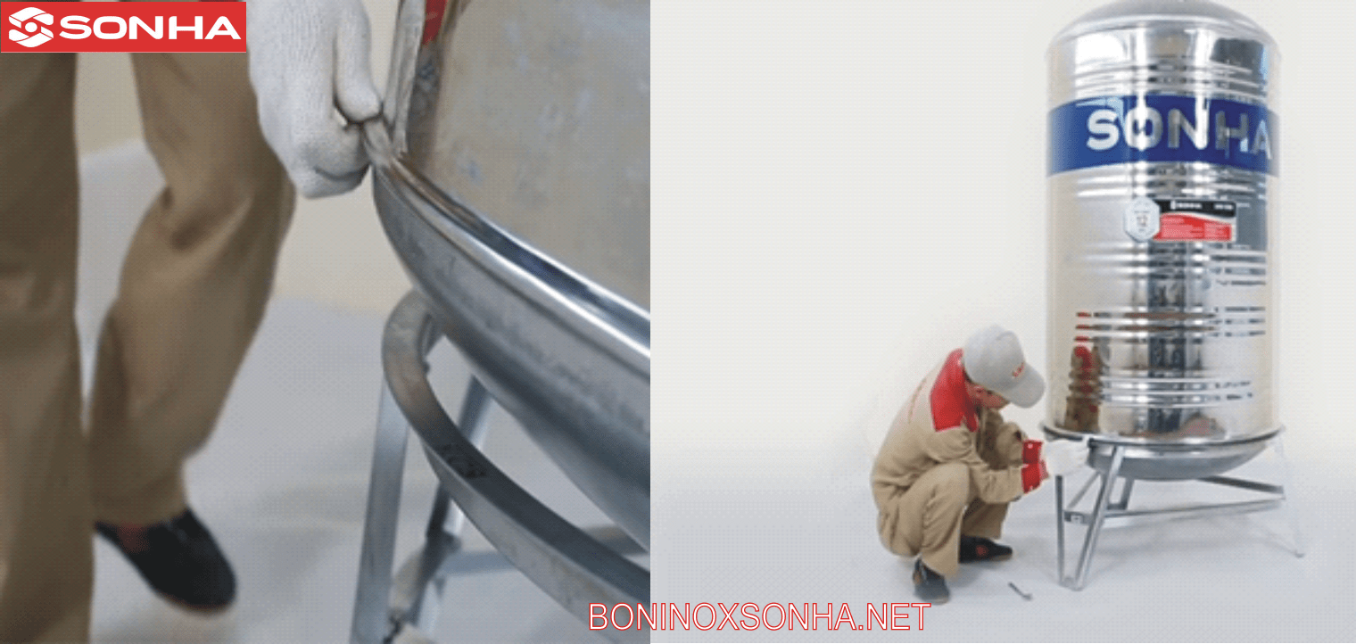 đưa chân bồn vào đáy cho khớp